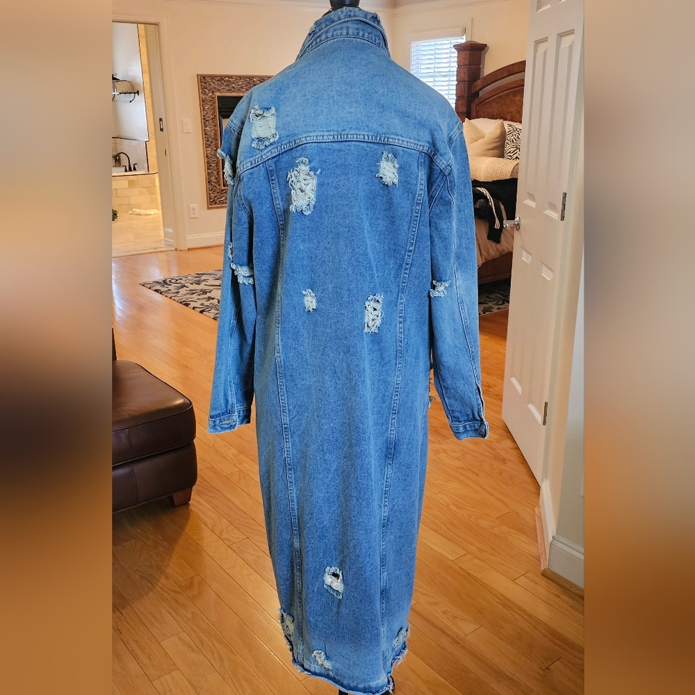 Distressed Denim Maxi Jacket Retail $150 SOLD OUT-akira - Picture 7 of 11